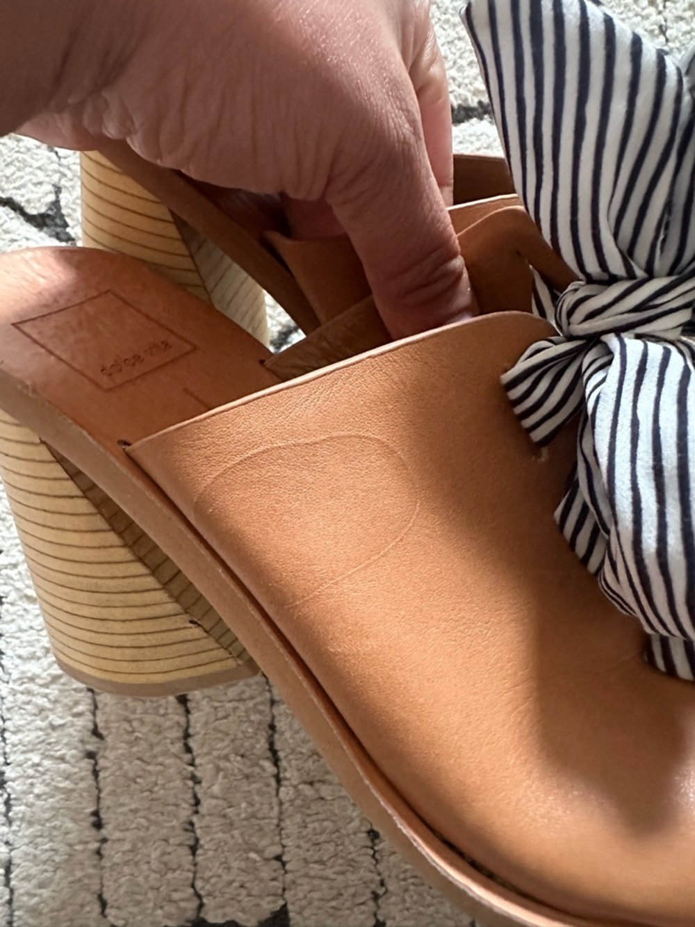 Dolce Vita Tan Block-Heel Slide with Striped Bow 8 - Picture 7 of 7